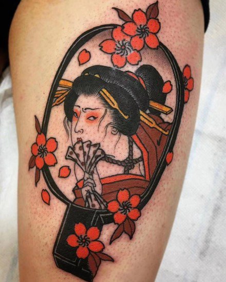 点击大图看下一张：日式生首的一组彩色小图纹身作品