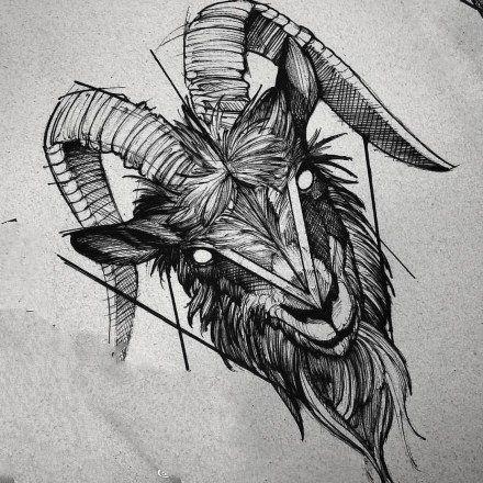 点击大图看下一张：暗黑风格的一组羊头纹身图片