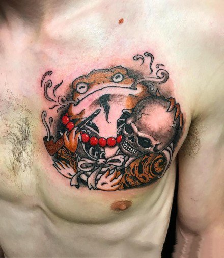 点击大图看下一张：蟾蜍主题的一组金蟾等​纹身图案