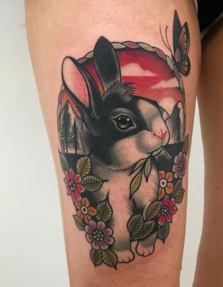 点击大图看下一张：兔子主题的一组可爱小兔子纹身作品