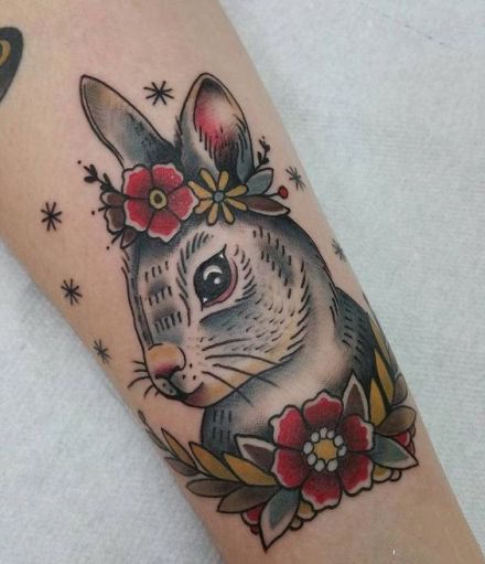 点击大图看下一张：兔子主题的一组可爱小兔子纹身作品