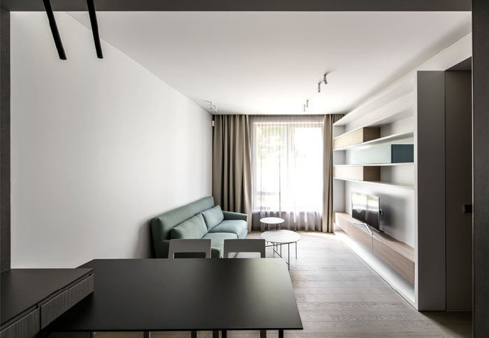 点击大图看下一张：40平现代简约单身公寓装修效果图