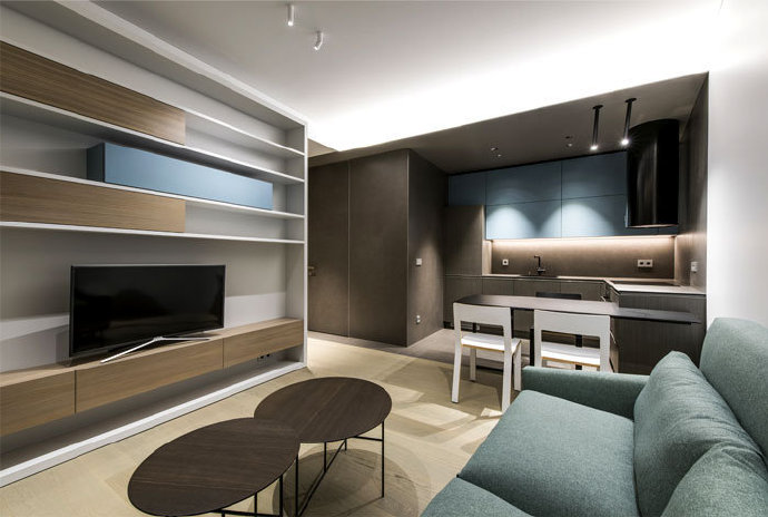 点击大图看下一张：40平现代简约单身公寓装修效果图