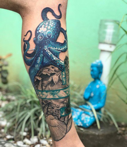 点击大图看下一张：一组海王海神主题的纹身图案欣赏