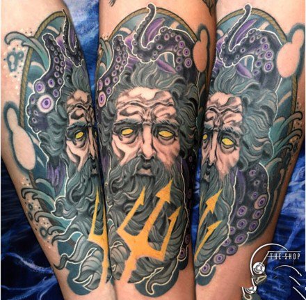 点击大图看下一张：一组海王海神主题的纹身图案欣赏