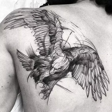 点击大图看下一张：一组展翅雄鹰等老鹰的纹身线条图案