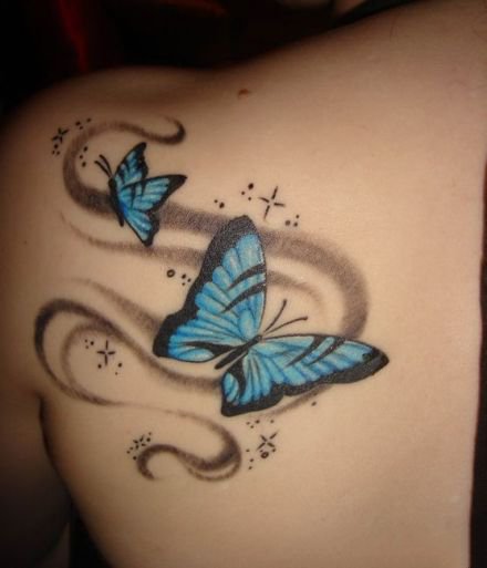 点击大图看下一张：好看的小清新立体蝴蝶纹身图案9张