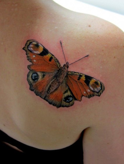 点击大图看下一张：好看的小清新立体蝴蝶纹身图案9张