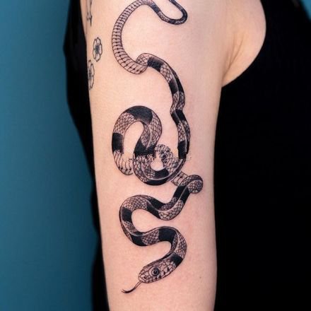 点击大图看下一张：传统的9张经典黑蛇纹身图案