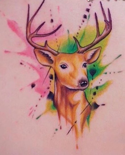 点击大图看下一张：很小清新的一组小鹿头纹身图案