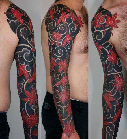 点击大图看下一张：老传统风格的花臂纹身作品9张