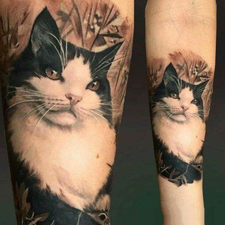 点击大图看下一张：猫主题的一组9张猫纹身图案