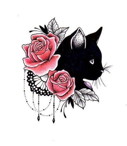 点击大图看下一张：猫主题的一组9张猫纹身图案