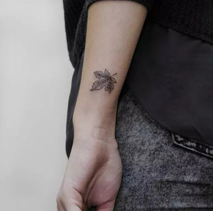 点击大图看下一张：精致的一组漂亮枫叶纹身图片