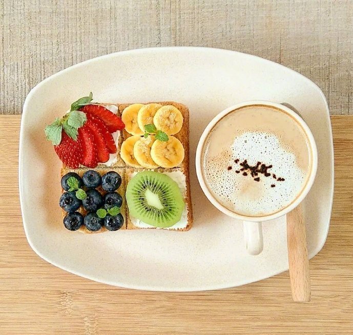 点击大图看下一张：一组面包 水果 咖啡营养搭配的健康早餐图片