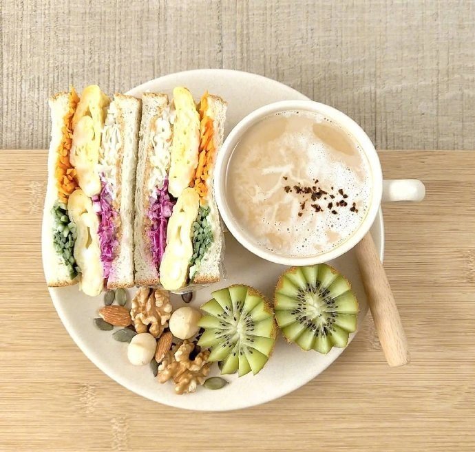 点击大图看下一张：一组面包 水果 咖啡营养搭配的健康早餐图片