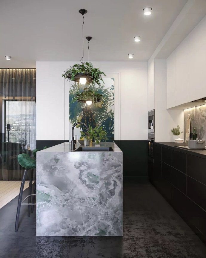 点击大图看下一张：将绿色植物作为调色板的室内设计的公寓装修效果图