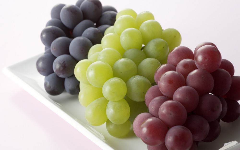 点击大图看下一张：绿的发亮，红的发紫的晶莹剔透的葡萄