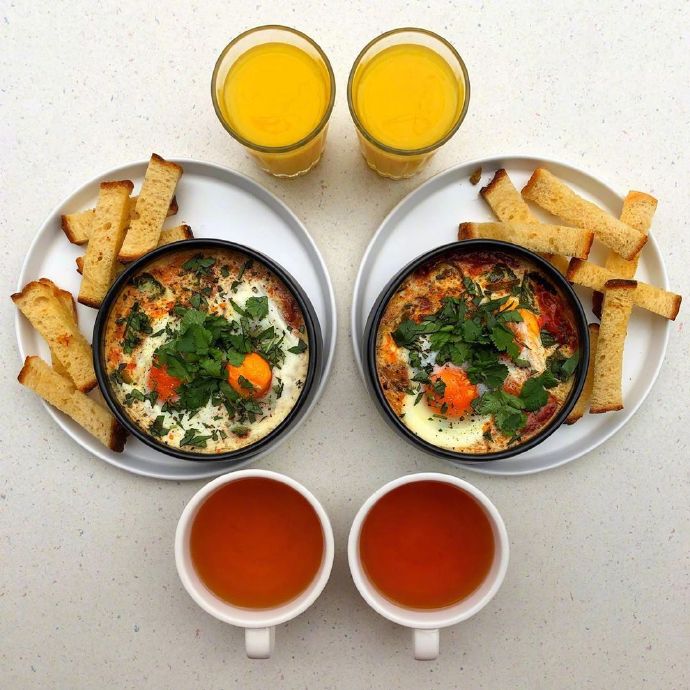 点击大图看下一张：一组美味健康的营养的双人早餐图片欣赏