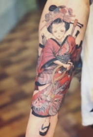 创意的一组日本艺伎风格的纹身图片