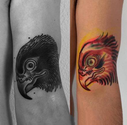 点击大图看下一张：9张手臂的动物等纹身描线与作品对比图