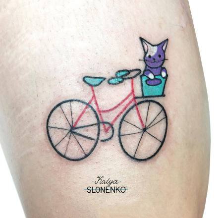 点击大图看下一张：小清新的一组单车自行车纹身图片