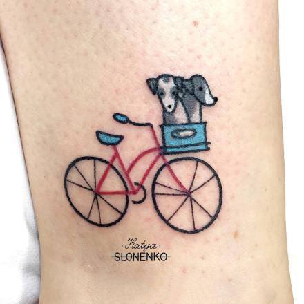 点击大图看下一张：小清新的一组单车自行车纹身图片