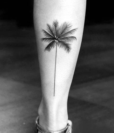 点击大图看下一张：小清新黑色的小椰子树纹身图片