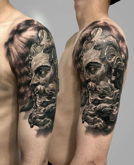 点击大图看下一张：欧美宗教写实黑灰人物纹身作品图片