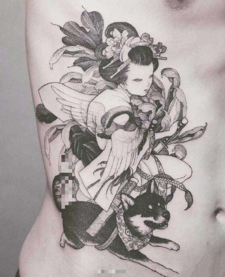 点击大图看下一张：9张精致的黑灰艺妓纹身图片