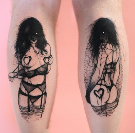 点击大图看下一张：暗黑系的一组sm女郎纹身作品欣赏