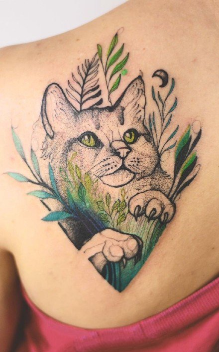点击大图看下一张：18组好看的猫咪纹身作品图片