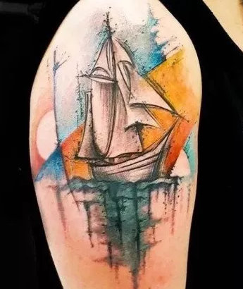 点击大图看下一张：9款很漂亮的彩色大帆船纹身图案