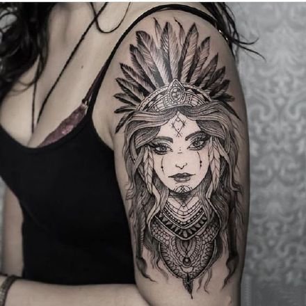 点击大图看下一张：包臂的9张印第安风格女郎纹身作品图案