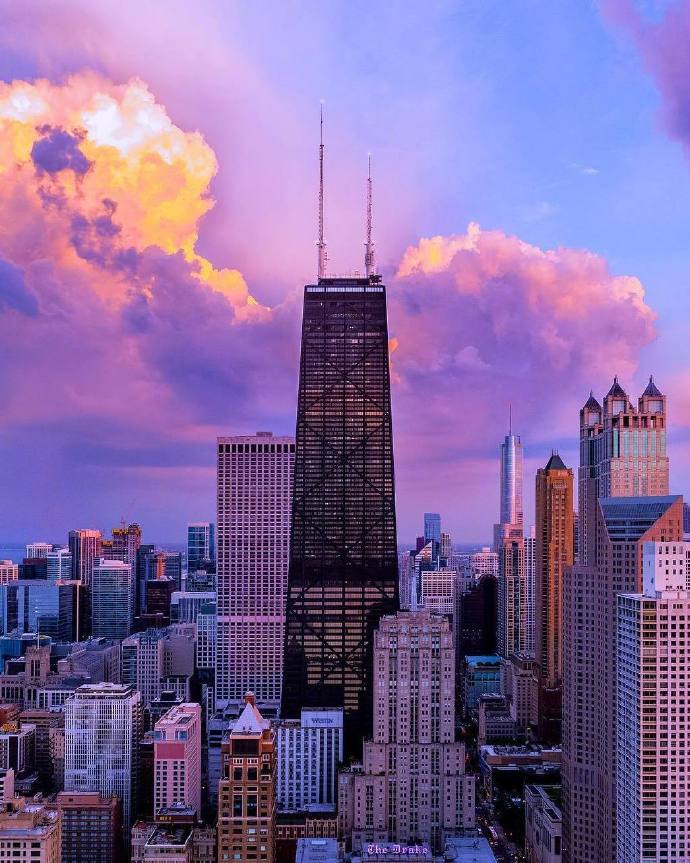 点击大图看下一张：一组美丽的芝加哥的紫色晚霞图片