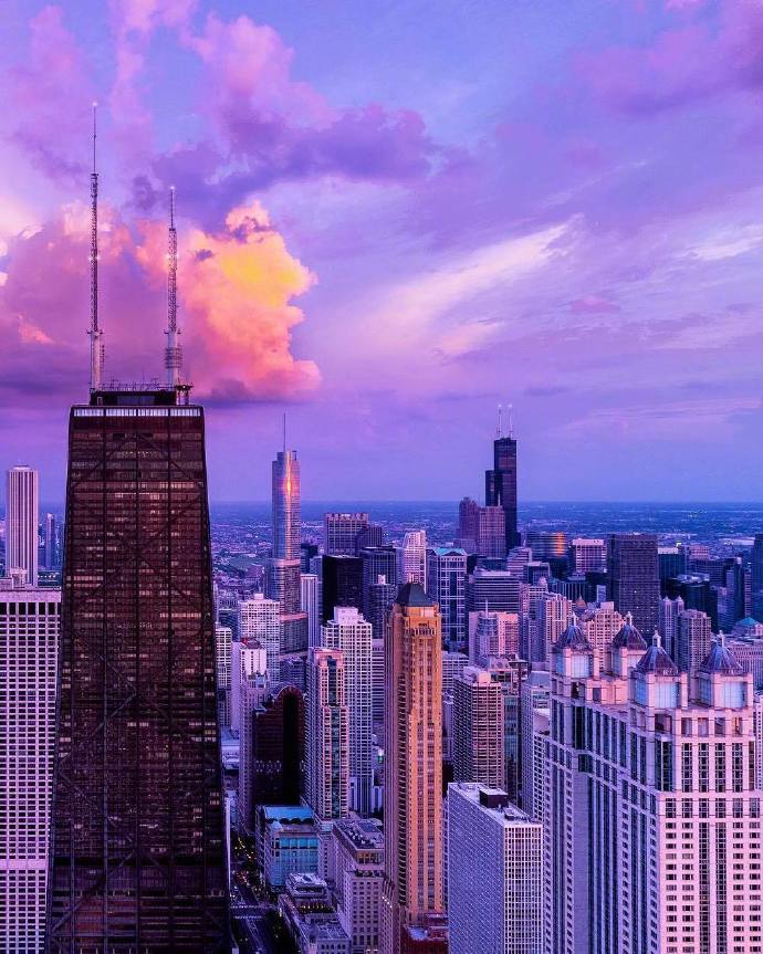 点击大图看下一张：一组美丽的芝加哥的紫色晚霞图片