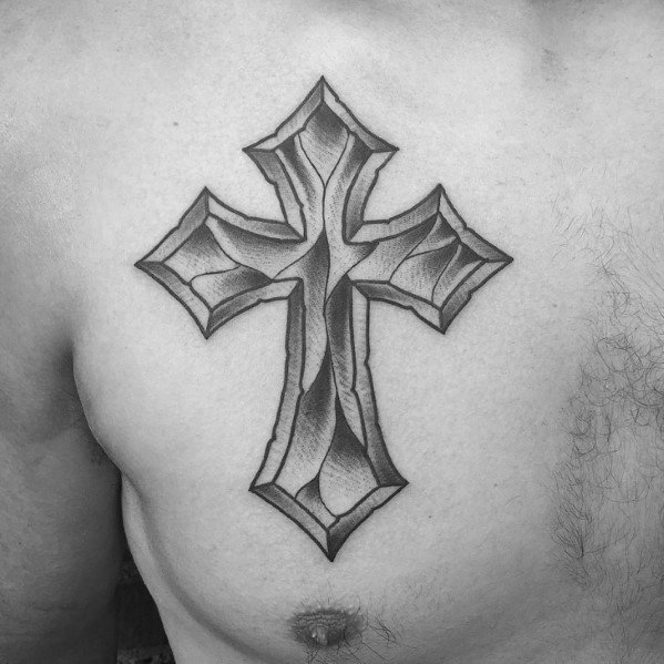 点击大图看下一张：十字架纹身  多款色调单一的十字架纹身图片赏析