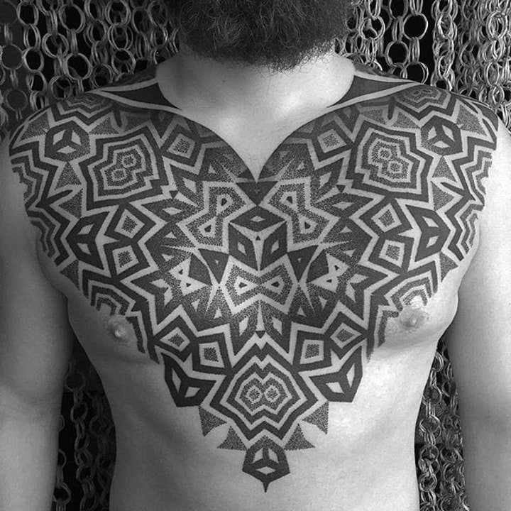 点击大图看下一张：对称纹身图案 多款黑灰纹身色调几何图形的对称纹身图案