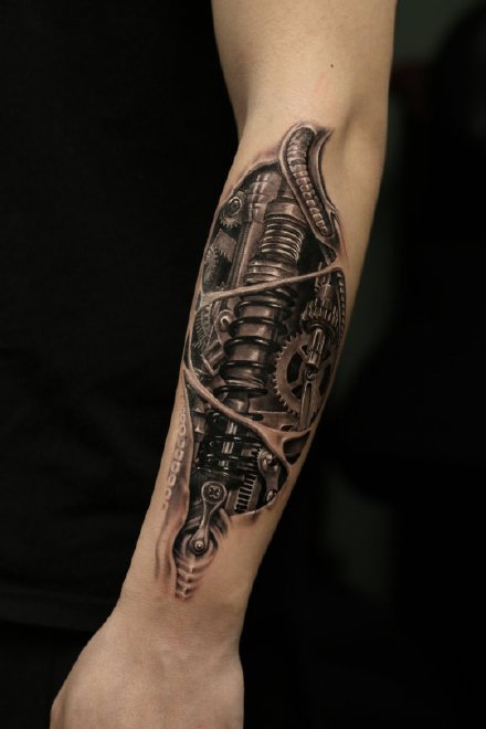 点击大图看下一张：适合男性的机械3d手臂纹身图案