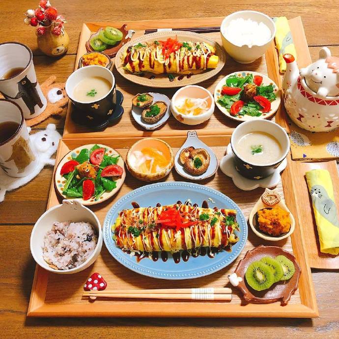 点击大图看下一张：日本博主うめまゆ精心准备的每日二人食