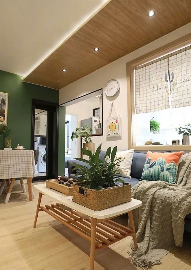 点击大图看下一张：65平小家现代风格，从客厅美到卧室