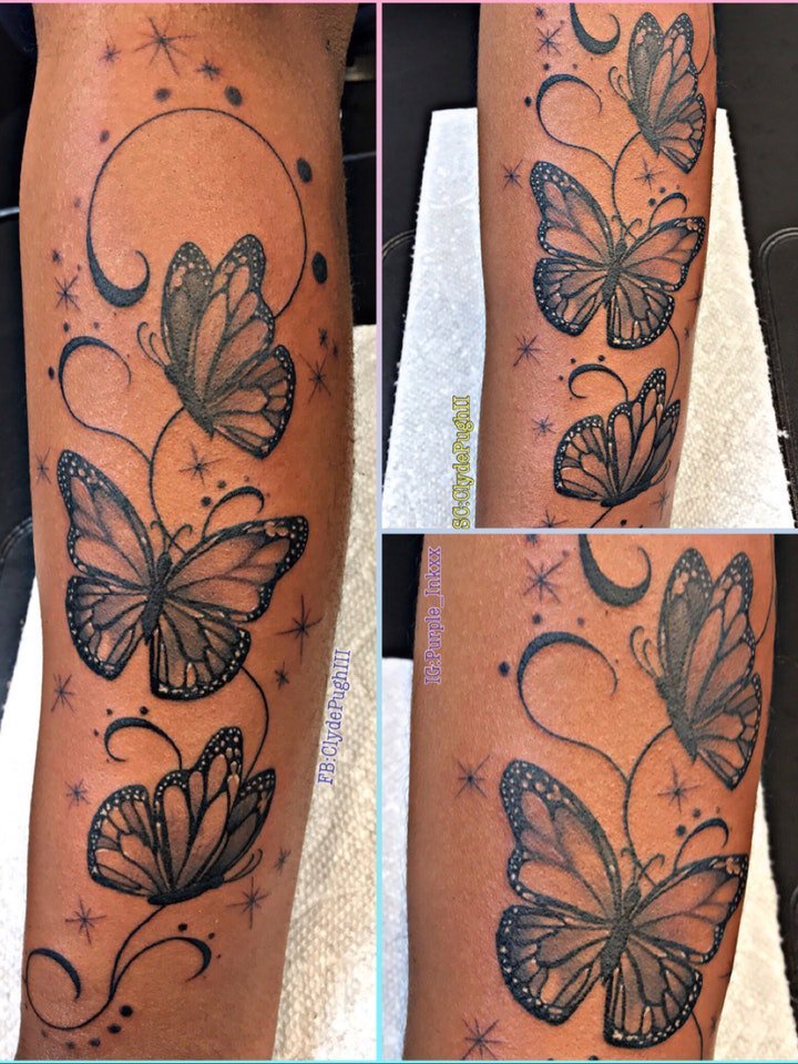 点击大图看下一张：纹身蝴蝶女   翩翩起舞的蝴蝶纹身图案