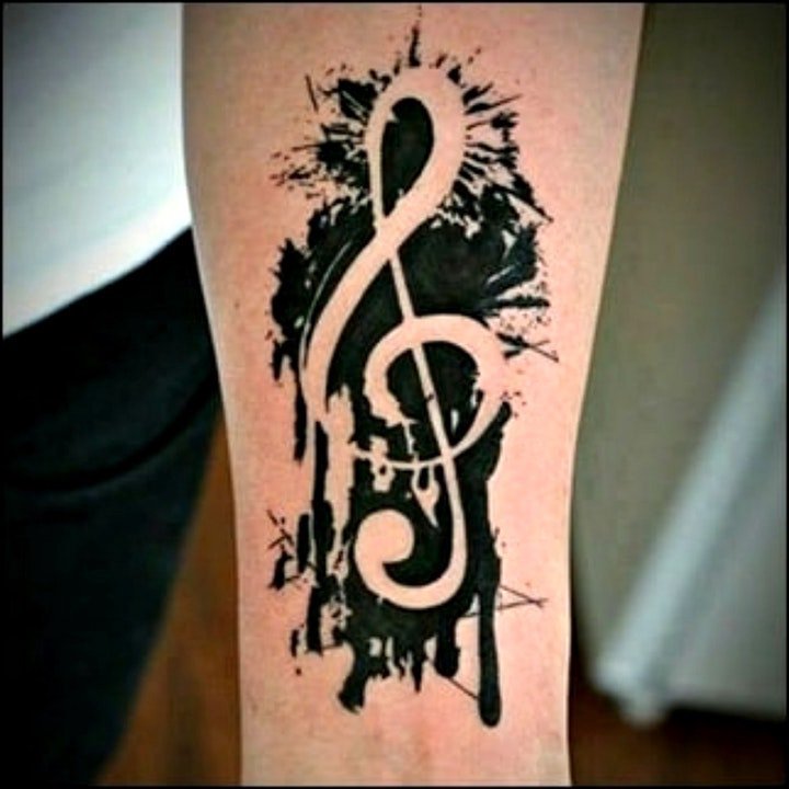 点击大图看下一张：音乐符号纹身  灵动而又美妙的音符纹身图案