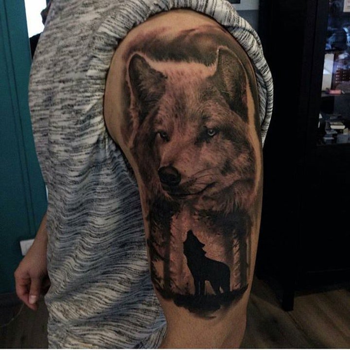 点击大图看下一张：动物纹身图案 多款彩绘纹身形态与风格不同的动物纹身图案