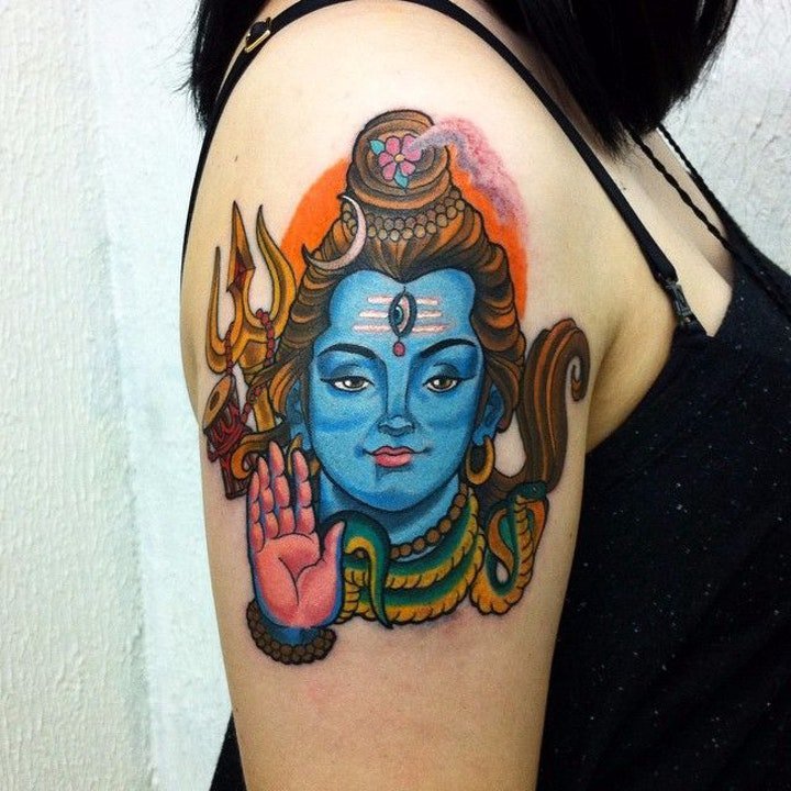 点击大图看下一张：印度宗教纹身图案 毁灭之神和舞神之称的三相神之一湿婆神印度纹身图案