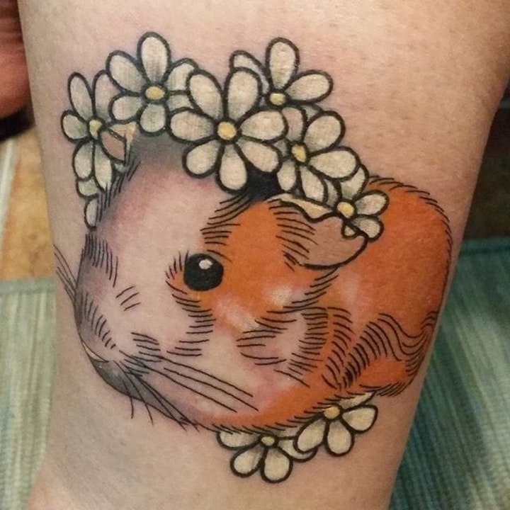 点击大图看下一张：动物纹身图片   呆萌可爱的荷兰猪纹身图案