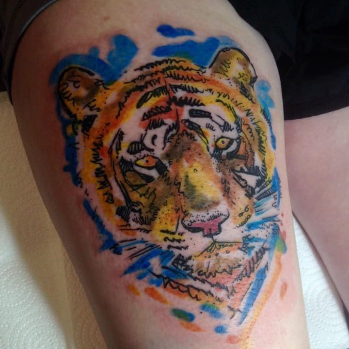 点击大图看下一张：老虎纹身图案 10张霸气十足的老虎纹身图案