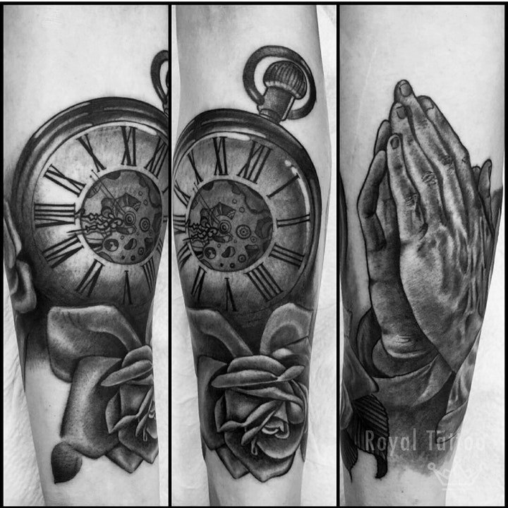 点击大图看下一张：时钟纹身   具有警觉醒悟意义的时钟纹身图案