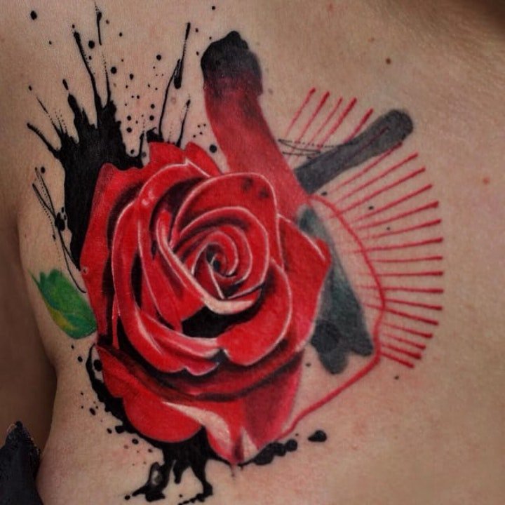 点击大图看下一张：艺术纹身彩绘 多款艺术纹身彩绘风格的唯美花朵纹身图案