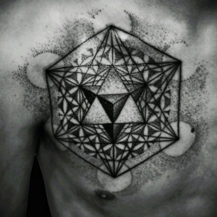 点击大图看下一张：几何纹身图案 创意十足的10张黑灰线条纹身几何图案